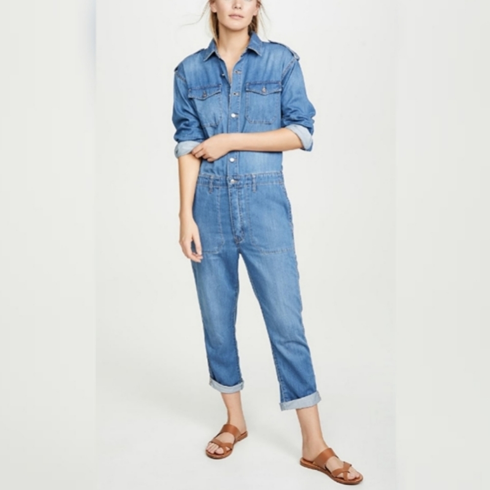 Current/Elliott The Denim Crew Long Sleeve Jumpsuit